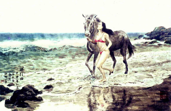 水墨画家黄名纯2009年作品《烟雨漓江》