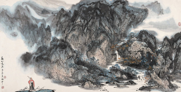 大师传统中国风伍启中山水水墨画欣赏