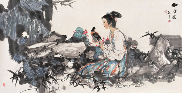 大师传统中国风伍启中山水水墨画欣赏
