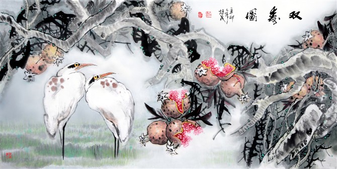 贺焕民国画花鸟作品