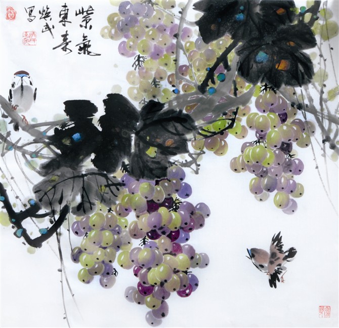 贺焕民国画花鸟作品
