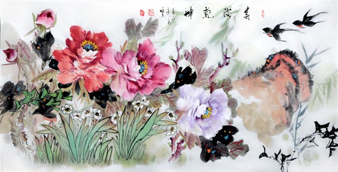 贺焕民国画花鸟作品