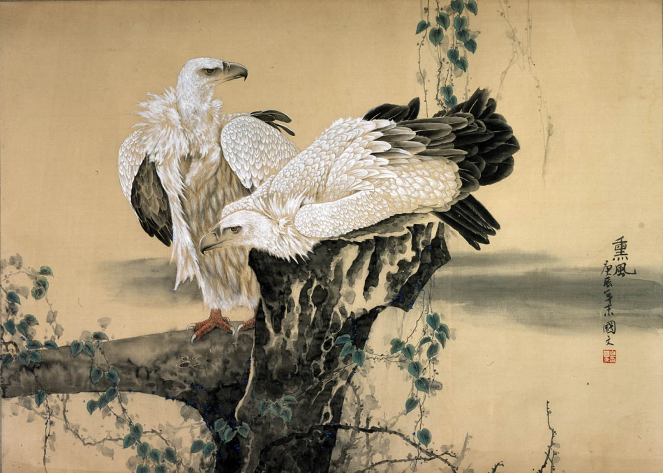 白国文国画花鸟作品