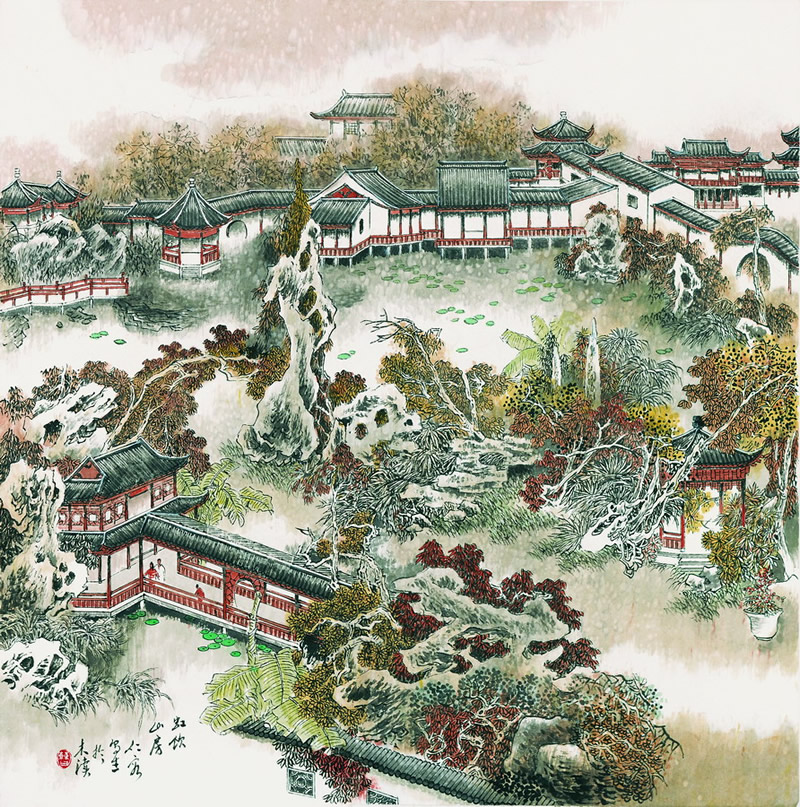 曹仁容国画作品:苏州园林名胜图