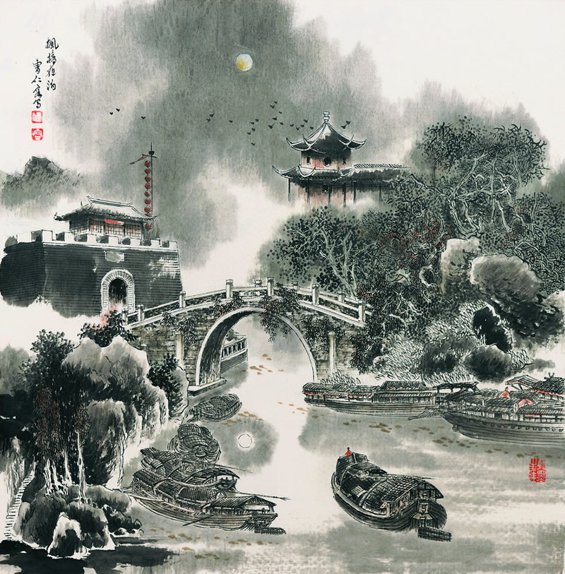 曹仁容国画作品:苏州园林名胜图