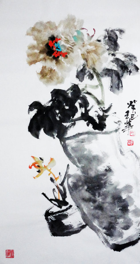 王华国画牡丹作品