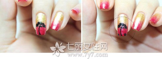 美甲夕阳西下动物图 指甲的意境图案画法
