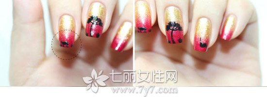 美甲夕阳西下动物图 指甲的意境图案画法
