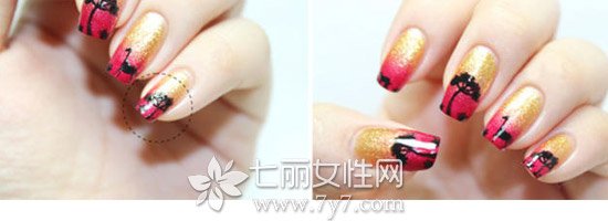 美甲夕阳西下动物图 指甲的意境图案画法