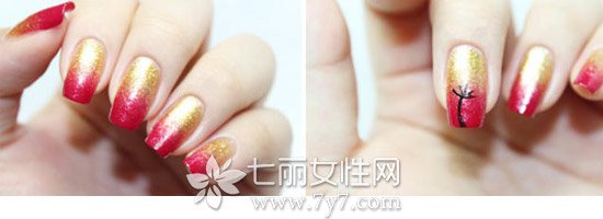 美甲夕阳西下动物图 指甲的意境图案画法