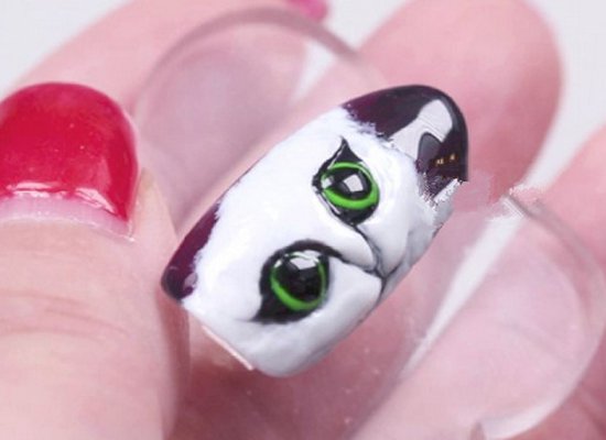 雪白猫咪美甲教程 指尖上的波斯猫