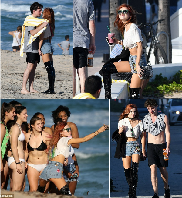 美少女Bella Thorne现身迈阿密海边 与男友Charlie Puth热吻