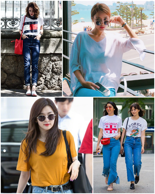 牛仔裤+时髦T恤   打造初夏最美look