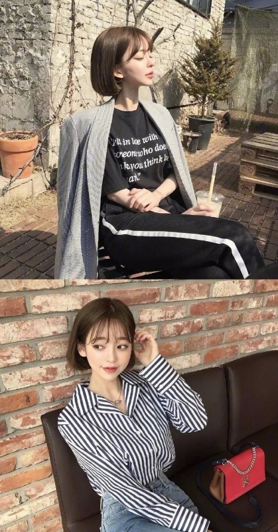 亚麻棕女生短发图片 你还不快看过来