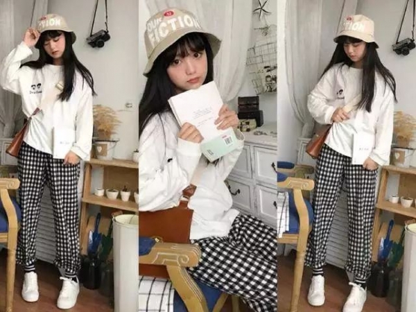黑白格子裤搭配