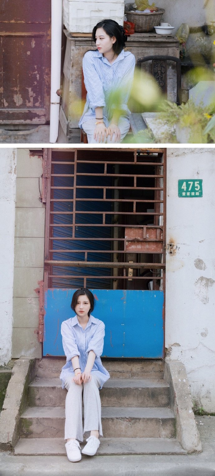 白皙清纯美女私服老街写真图片