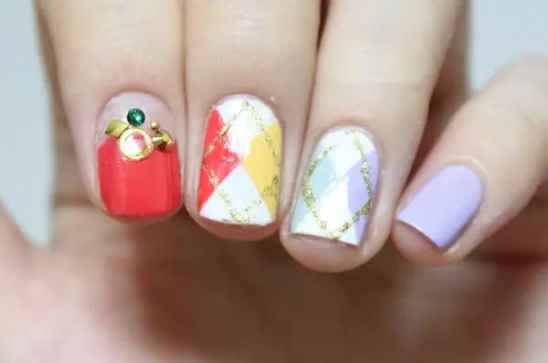 格子美甲图片