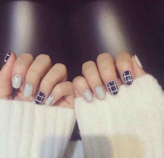 格子美甲图片大全 格纹美甲图片