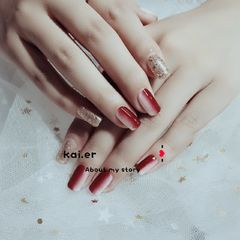 方圆形竖形渐变红色银色美甲图片美甲款式