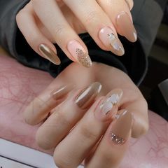 金箔贝壳片灰色镜面粉美甲图片美甲款式